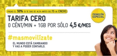 Ofertón, MÁSMÓVIL ofrece la Tarifa Cero con 1 GB de datos a mitad de precio