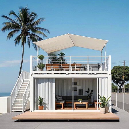 Casas modulares prefabricadas personalizadas para adultos, casa pequeña plegable con sala de estar, ampliable pequeña casa con cenador y escaleras al aire...
