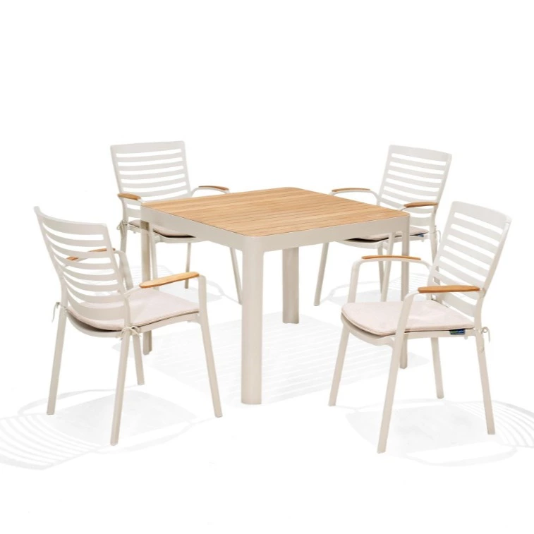 Conjunto de jardín Portals de madera de teca 4 plazas blanco