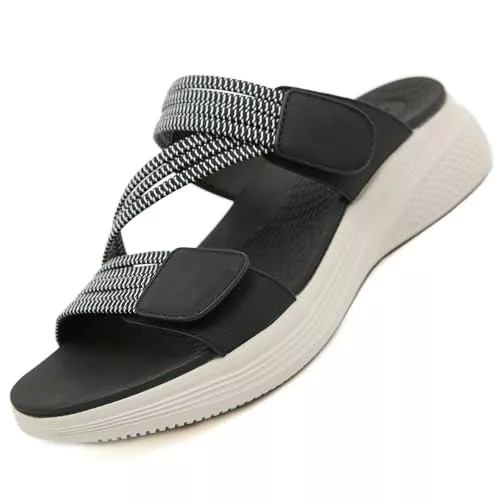 Ulicox Sandalias Deportivas Mujer Verano Comodas Caminar Antideslizantes Ligera Ajustables Zapatillas Negro 42