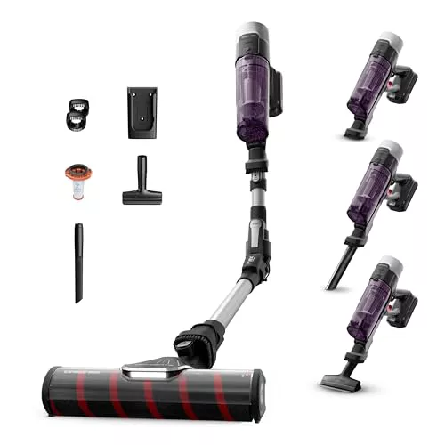 Rowenta X-Force Flex 9.60 Allergy Parquet, Aspiradora escoba sin cable, 100 W, Cepillo para Suelos Duros y Bordes, Tecnología Flex para Acceder a Rincones, Hasta 45 Minutos de Autonomía, RH2047WO