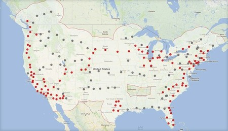 Mapa de la Red de Supercargadores de Tesla (2014)