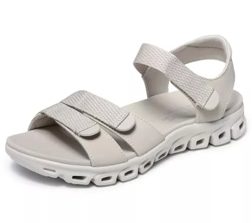 Skechers Sandalia Glide-Step para Mujer, Count ON ME, Plana, Color Piedra, Talla 36