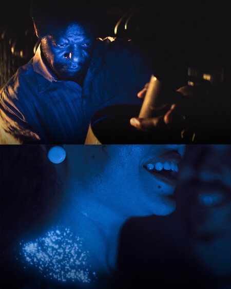 Homem e mulher olhando o brilho do césio 137