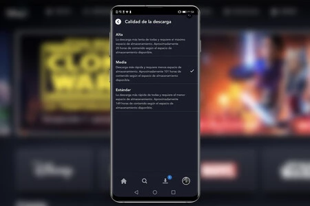 Eligiendo la calidad de la descargas de Disney+