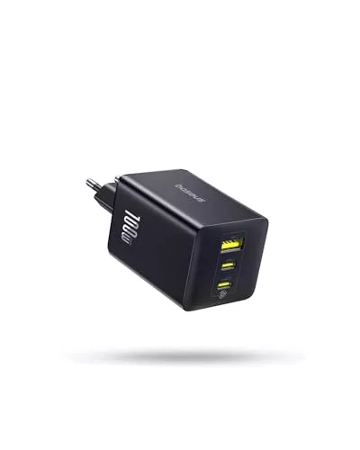 Baseus Enerfill Cargador USB C 100W, 3 Puertos USB C, PD con PPS, GAN Cargador Carga Rapida Compatible con MacBook Pro/Air, iPad Pro, iPhone 17/16/15/14/13 Serie, Galaxy S25/24, Pixel 9 8, Steam Deck