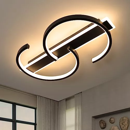 Luz de techo LED Lámpara de techo regulable Lámpara de sala de estar negra 35W con control remoto Lámpara de techo de círculo de 2 anillos Lámpara de dormitorio Oficina Techo led moderno-40cm black