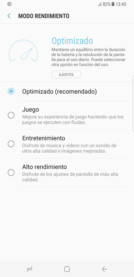 Modos de rendimiento Samsung Galaxy S8