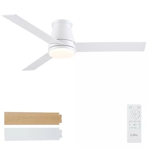 CJOY Ventilador de Techo con Luz Silencioso, 132 cm Blanco 