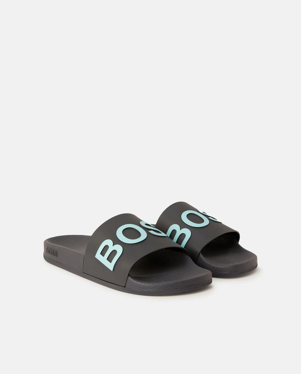 Hugo Boss men's navy blue flip flops with front logo