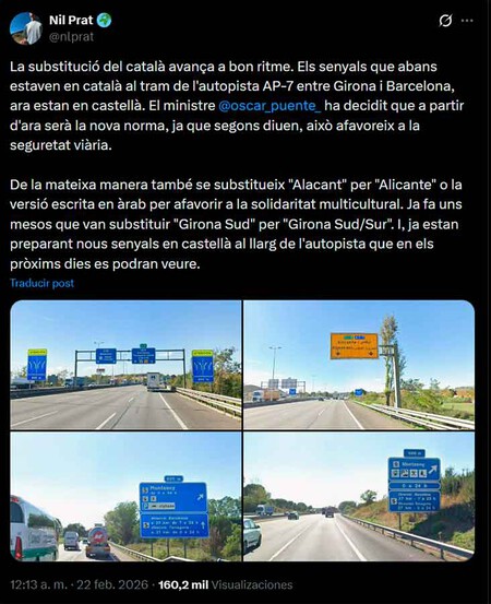 Carteles en castellano en vez de catalán AP-7