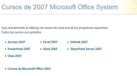 Cursos básicos gratuitos de Office System 2007 y 2003
