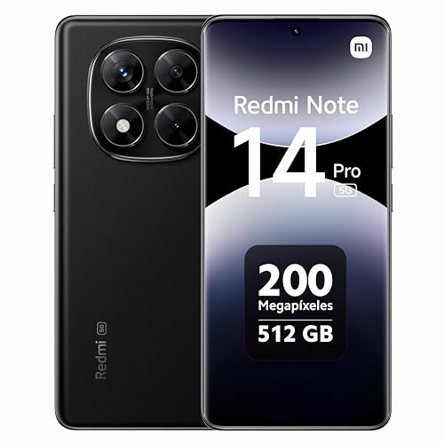 XIAOMI Redmi Note 14 Pro 5G - Smartphone de 12+512GB, Pantalla de 6.67" AMOLED FHD+ 120Hz, MediaTek Dimensity 7300-Ultra, cámara de 200MP, TurboCharge 45W, Cargador no Incluido, Negro (Versión ES)
