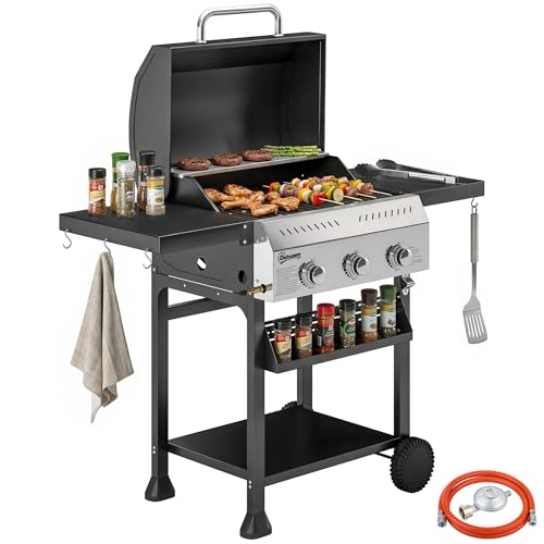 Outsunny Barbacoa de Gas BBQ Gas con 3 Quemadores 