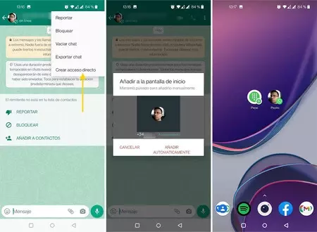 連絡先に含まれていない相手と既にオープン チャットを行っている場合は、WhatsApp からショートカットを作成できます。この場合、プロフィール写真 (右) が表示されます。