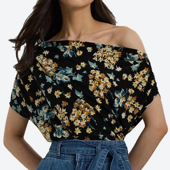 Lauren Ralph Lauren Top de mujer de flores con un hombro al descubierto