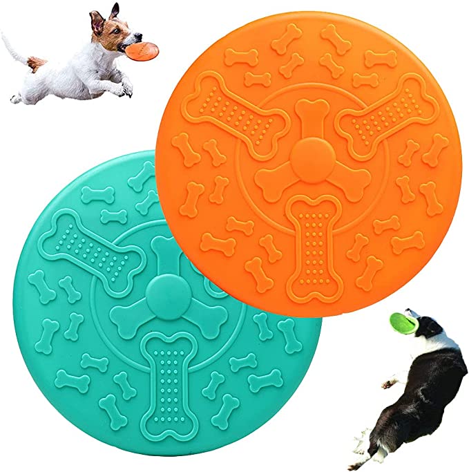 2 Frisbee de Perro,Perros Interactivos Frisbee,Frisbee de Goma,Juguete Frisbee para Perros,Se Puede Utilizar en el Agua y la Tierra (1)