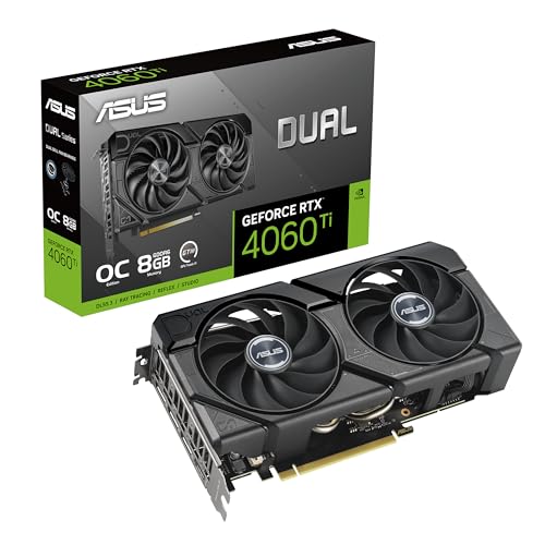 ASUS Dual GeForce RTX 4060 Ti EVO OC Edition 8GB GDDR6 (PCIe 4.0, 8GB GDDR6, DLSS 3, HDMI 2.1a, DisplayPort 1.4a, Ventilador Axial-Tech, tecnología 0dB, Placa Posterior Protectora, Auto-Extreme)