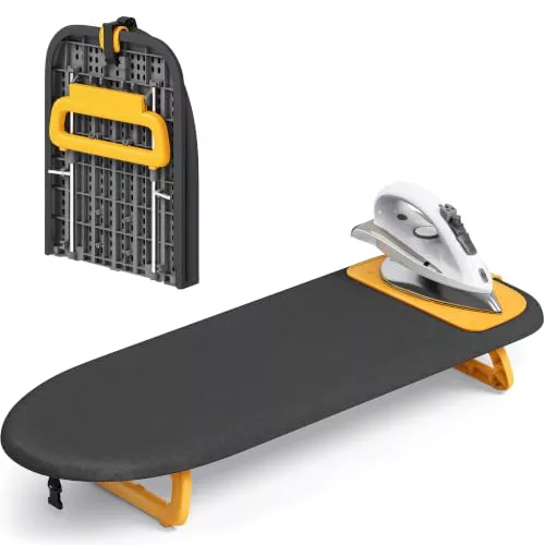 KINGRACK Tabla de Planchar Plegable, con Almohadilla Aislante, Negro | Plegable y compacta, ideal para viajes, dormitorios y espacios pequeños