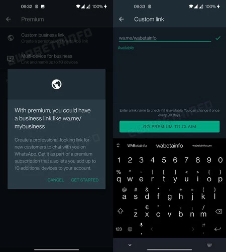WhatsApp プレミアム サブスクリプション フォームと限定特典。画像はWaBetaInfoより