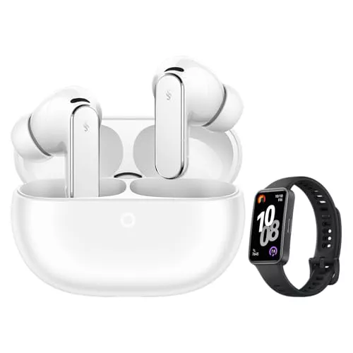 HUAWEI FreeBuds Pro 5 Blanco Band 10 Negro, Auriculares Inalámbricos Bluetooth, Cancelación de Ruido con IA Doble Motor para Negocios y Oficina, Ajuste Seguro Sonido Imersivo, Llamada Estable