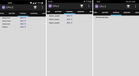 Capturas de pantalla de CPU-Z, una app que nos permite obtener información sobre el dispositivo