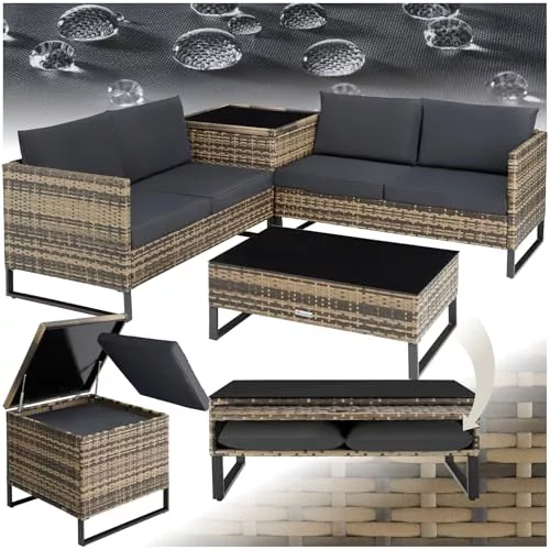 tectake® Conjunto Jardín de Ratán con Cojines Gruesos