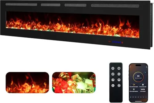 Weka Chimenea Eléctrica Empotrable Pared WiFi 183cm, 750/1500W, 13 Colores | Ultrafina 7,5 cm, vidrio templado sin humo, mando y pantalla táctil incluidos