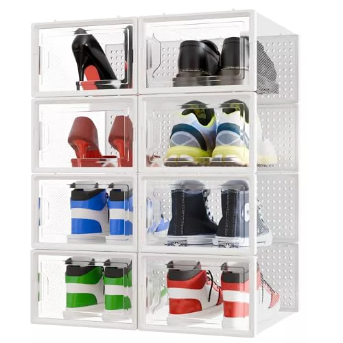 CM HOME - Cajas de Zapatos Transparentes Apilables – Pack 8 - Zapatero Plástico con Apertura Frontal