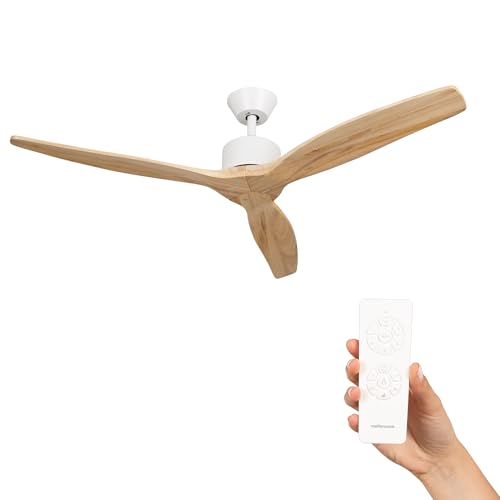 Mellerware - Ventilador de Techo con Mando a Distancia Brizy! | 30 W | 6 Velocidades | Ultra silencioso | Función Verano-Invierno | Temporizador | 3 Aspas | 132 de Diámetro | Motor DC | Light Wood