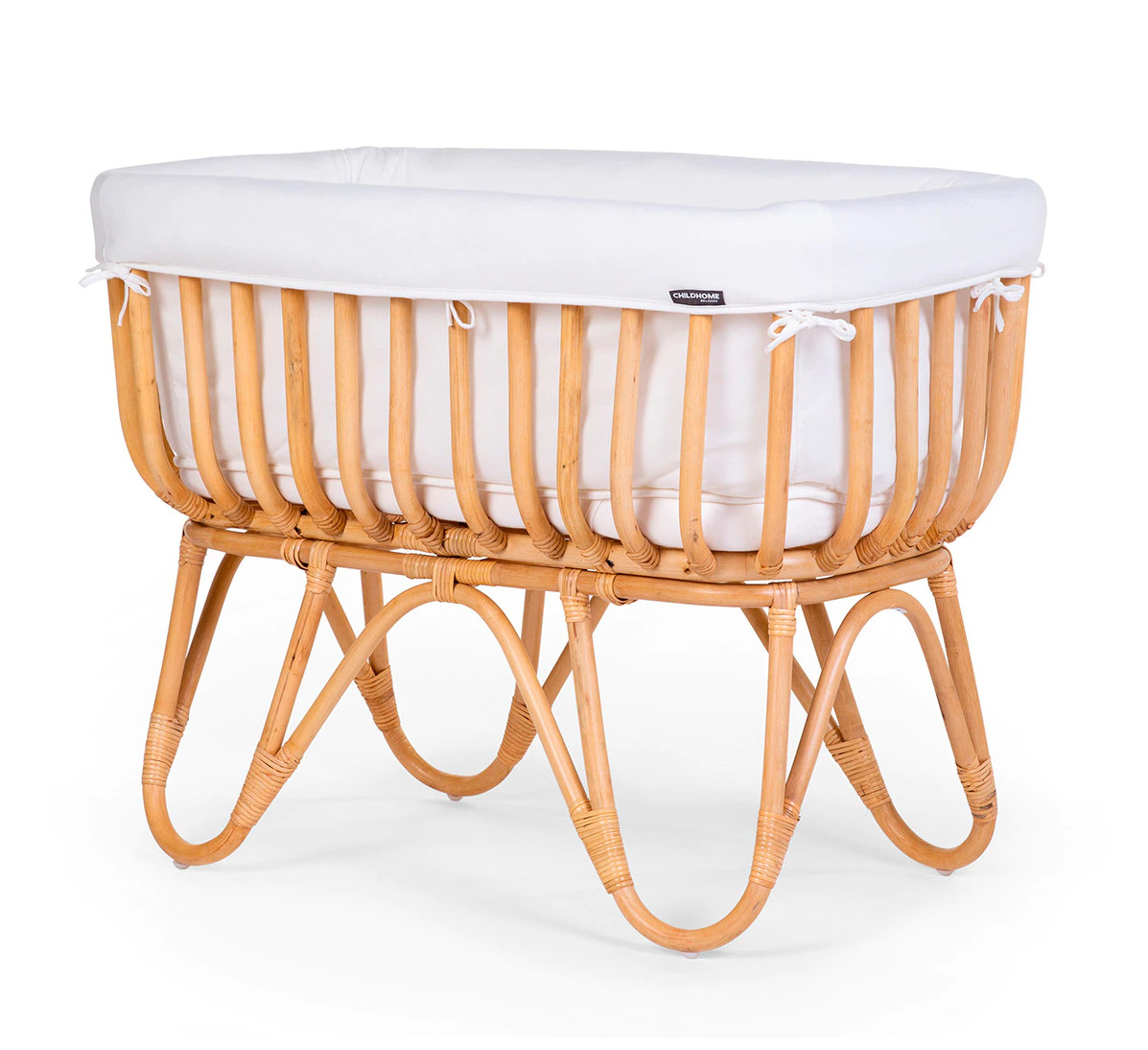 Minicuna ratán Childhome 90 x 50 + colchón + funda blanco roto