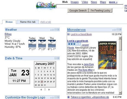 Miniaturas de las webs en la página de inicio de Google
