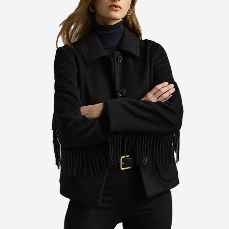 Lauren Ralph Lauren Chaqueta de mujer con detalle de flecos y cierre de botones