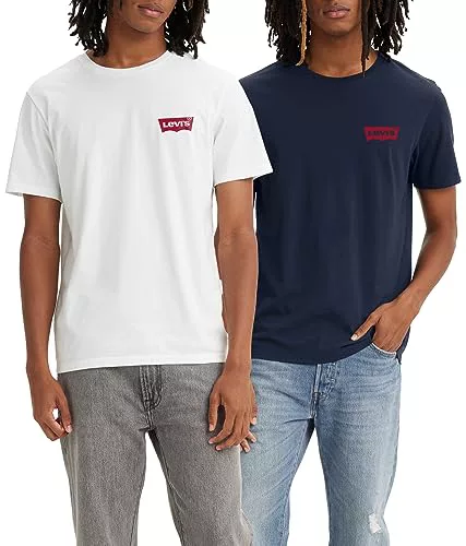 Levi's 2-Pack Crewneck Graphic Tee, Camiseta, Hombre, Chesthit White/Dress Blues, M