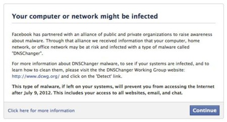 Facebook ayuda en la lucha contra DNSChanger avisando si detecta la infección
