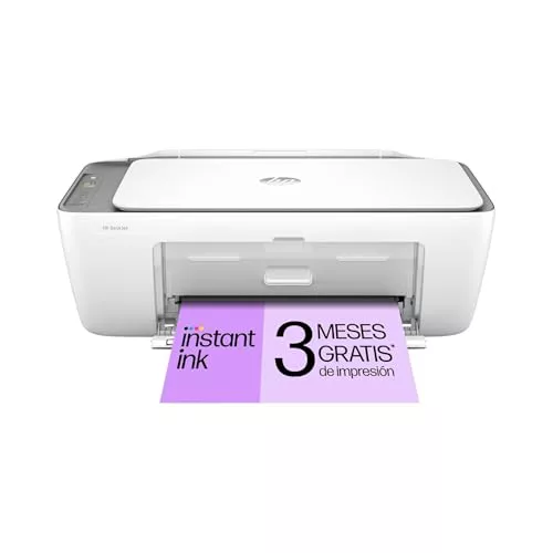 HP DeskJet 2820e 588K9B, Impresora multifunción de inyección de tinta A4 a color, Conexión Wi-Fi, Impresión a doble cara manual, Hasta 7,5 ppm, 3 meses de impresión Instant Ink con HP+, Blanca