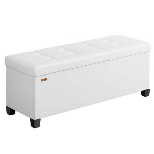 SONGMICS Puff Almacenaje, Banco Plagable con Patas, 38 x 110 x 40 cm