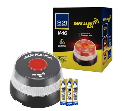 S21 Señalización Luz de Emergencia Geolocalizada Coche Homologada DGT | Geolocalizada con SIM MOVISTAR Incluida y Activada | Baliza V-16 Homologada DGT Obligatoria A Partir de 2026