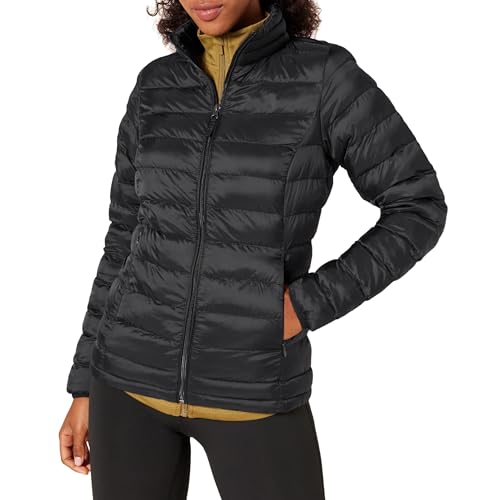 Amazon Essentials Chaqueta Acolchada Ligera de Manga Larga, Plegable, Resistente a la Lluvia (Disponible en Tallas Grandes) Mujer, Negro, XL