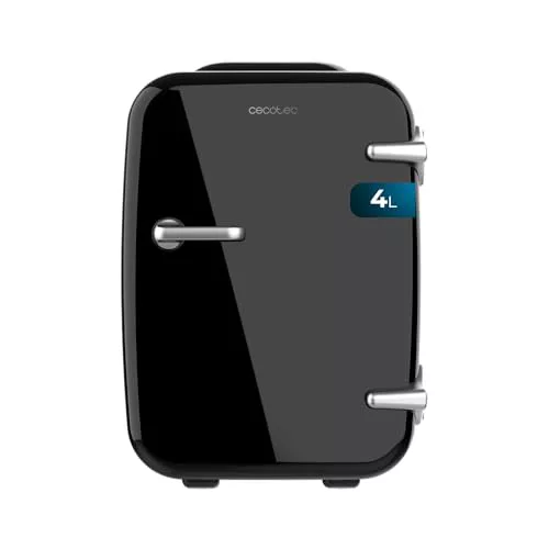 Cecotec Mini Nevera Bolero MiniCooling 4L Habana Black, Funcionamiento 12V-220V, Compatible coche y caravanas, Función enfriamiento y calentamiento, Rango temperatura 5-65º, Transporte fácil