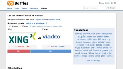 VersusBattles, enfrentando dos vídeos, imágenes o sitios web para su votación