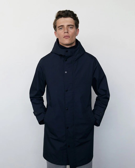 Men's navy blue hooded lightweight parka