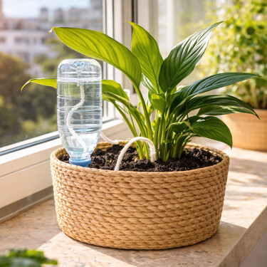 El truco del riego por mecha que evita que las plantas se sequen en interiores con poca humedad 