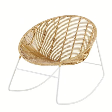 Mecedora Redonda De Mimbre Y Metal Blanco