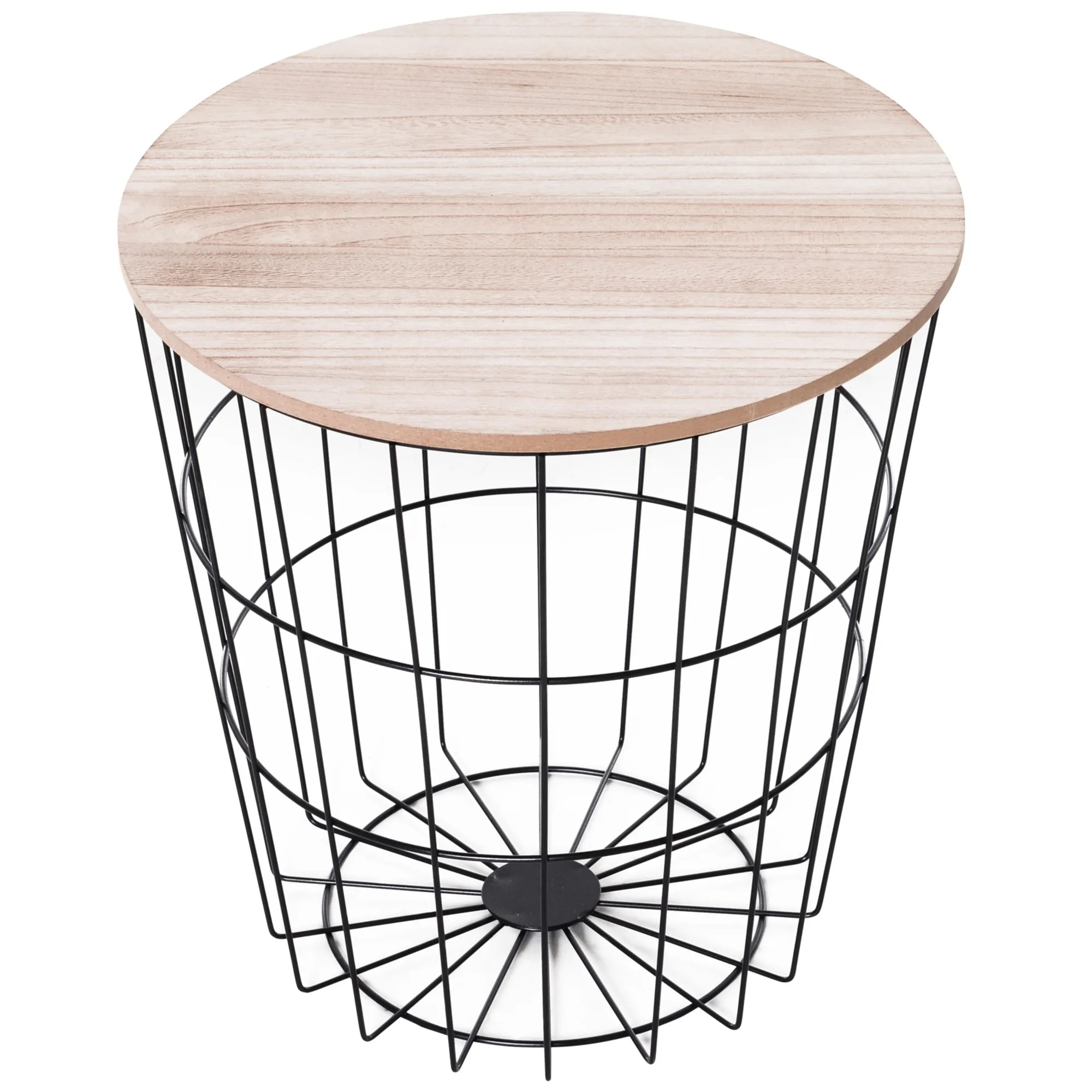 HOMCOM Mesa auxiliar metal, MDF negro y madera natural 39x5x43cm