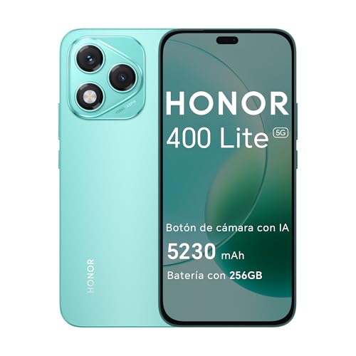 HONOR 400 Lite 5G - Smartphone de 8GB+256GB, Dual SIM NFC, 108MP con Botón con IA, 6.7'', Pantalla AMOLED con protección de la Vista, Batería de 5230mAh, IP65&SGS, MagicOS 9.0, Marrs Green