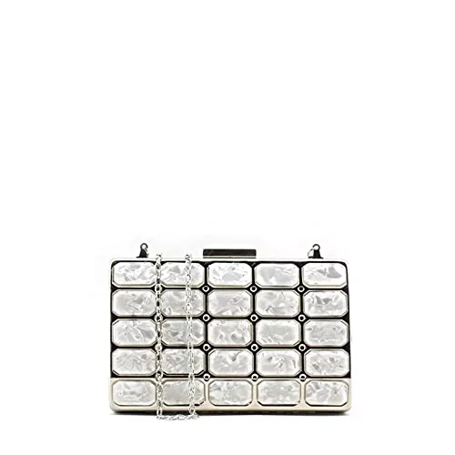 MODELISA - Bolso Clutch Fiesta Cartera De Mano Asa De Hombro Cadena Novia Boda Noche Mujer (Blanco)