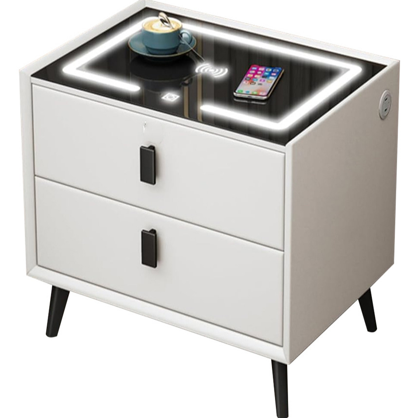 Moderno Buró Con Carga Inalámbrica Y Luz Led Para Recamaras Blanco
