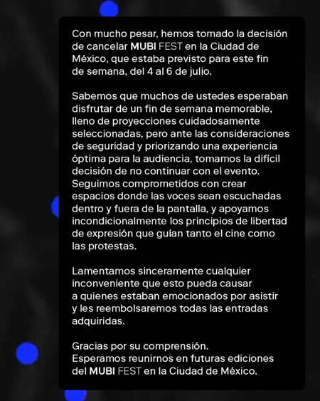 Mubi Fest Anira Cancelacion Mexico
