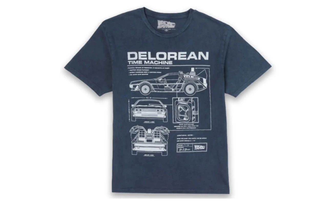 Back To The Future Delorean Men's T-Shirt - Navy Acid Wash
